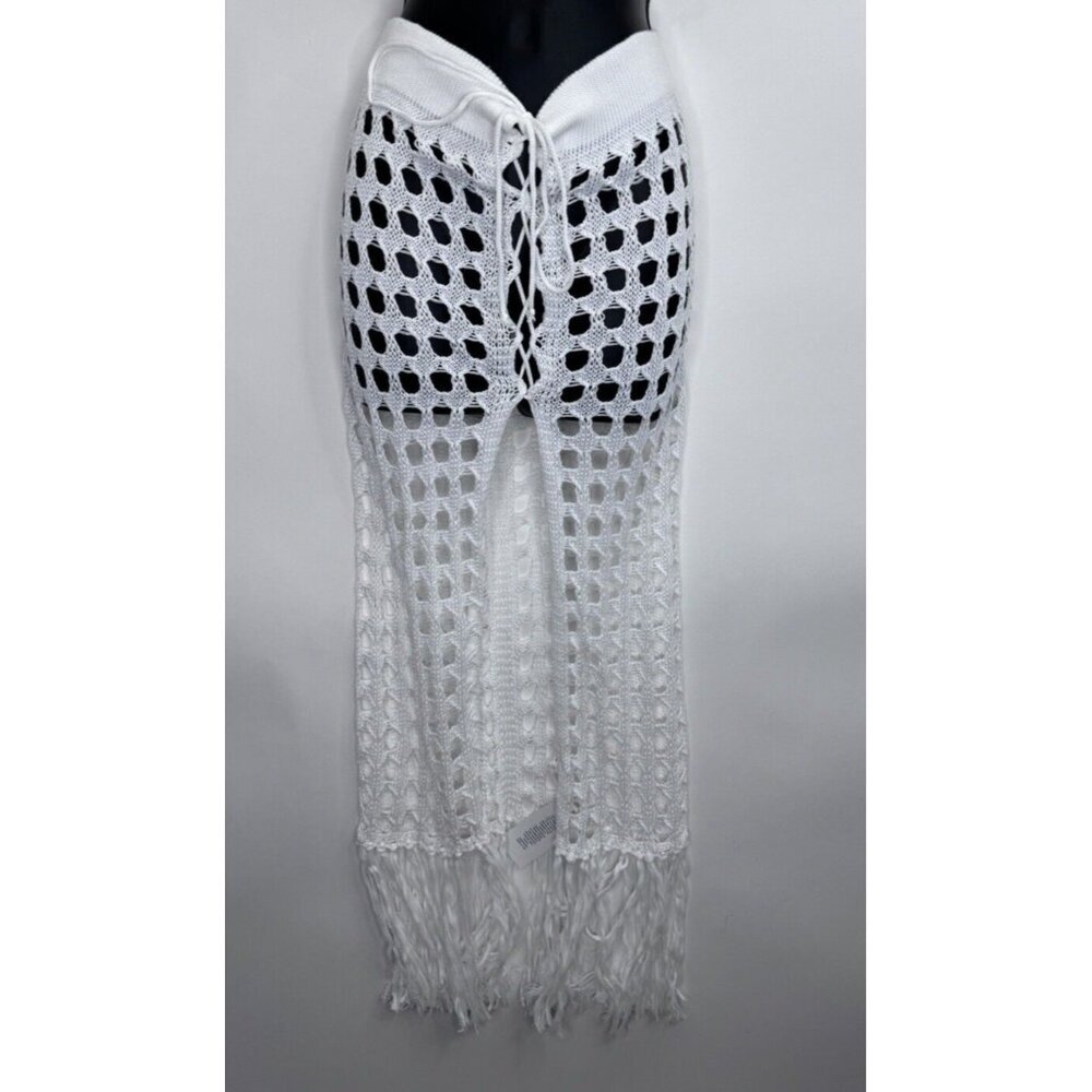 Brazilian Bikini Swimsuits White Crochet Swim Cover Skirt Size Medium NWT